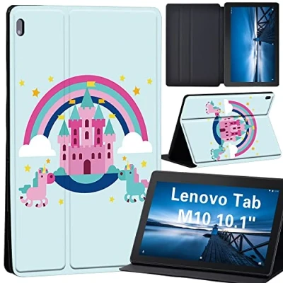 Image of Cartoon Case for Lenovo Tab M10 TB X605F/ X605L/ X505F/ X505L Leather Tri Fold Stand Cover 10.1 Inch Tablet (unicorn castle)