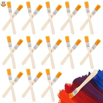 Image of Wooden Paint Brush Set of 40 15 mm Bristle for Painting, Flat Brush, Varnish Painter&#039;s with Handle, Paints, Stains, Varnishes