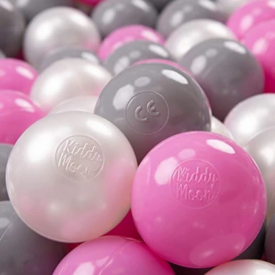 Image of KiddyMoon Soft Plastic Play Balls 200 Balls/7Cm 2.75In Multi Colour Made In EU, Pearl/Grey/Pink