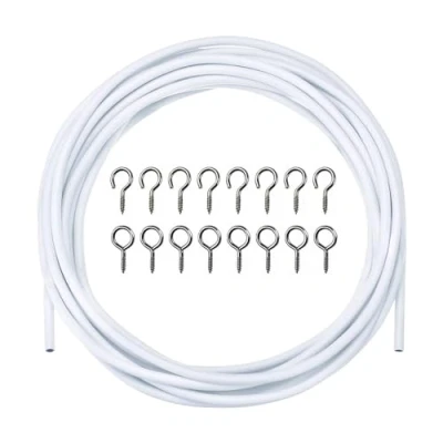 Image of Curtain Wire,3 Metre White Net Wire Cord Cable Voile Cable,Net and Hooks Set with 8 Eyes Hooks,for Hanging Curtains Pictures