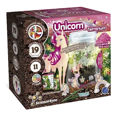Image of Science4you Unicorn Terrarium Kit Make Your Own Terrarium, Toys for Kids, 19 Stickers, and Games Kids 6+ year olds, Gifts Boys Girls olds