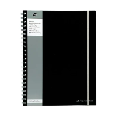 Image of Pukka Pad, A4+ Jotta Notebook Pack of 3 Wirebound Notepads with 160 Perforated Pages 80GSM Paper 8mm Lines, Margin, and 4 Hole Punch 29.7 x 23cm, Black