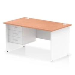 Image of Impulse 1400x800 Desk Beech/White Panel End Leg 1x3 Drawer Fixed Ped