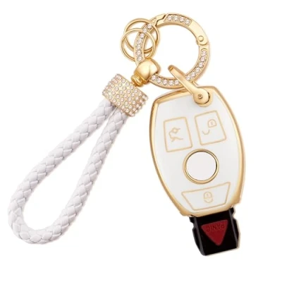 Image of Koaudb for Mercedes Benz Key Fob Cover, 3 Buttons Soft TPU Protector with Keychain Fit A B C E G R S M Class AMG Smart Case(Bz 3R)