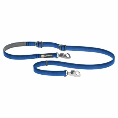 Image of RUFFWEAR Switchbak Dog Lead, Double Ended Lead for Dogs, Strong Adjustable Hand Held Over Shoulder or Waist Worn Hands Free Training 0.8 2.1m No Tangle Leash, Blue Pool