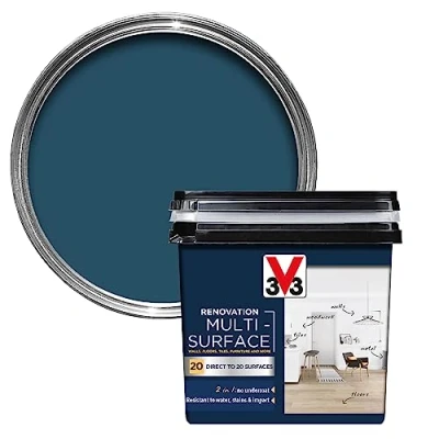Image of V33 Renovation Multi Surface Paint Turquin Blue 750ml Direct to 20 Surfaces Including Wood, Tiles &amp; Metal Resistance Water, Stains Impact High Coverage Washable Easy Maintenance