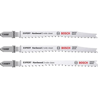 Image of Bosch 3x EXPERT Hardwood 2 side clean Jigsaw Blade Set (for Plastic coated boards, Kitchen countertop, Length 117 mm, Professional Accessory Jigsaw)