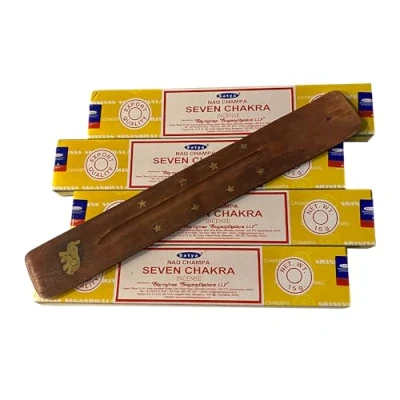 Image of VIE Satya Incense Sticks, 4 Packs x 15g, with Holder, 7 Chakra