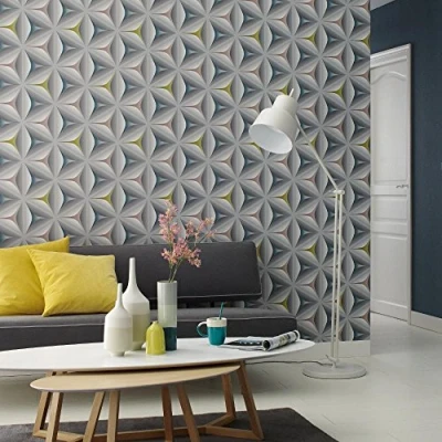 Image of AS Creation Abstract Star Leaf Pattern Embossed Non Woven 3D Effect Wallpaper (Multi Coloured 960422)