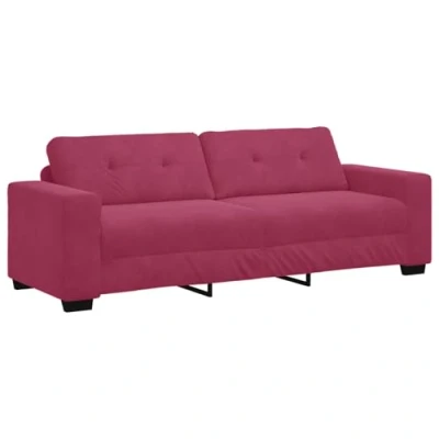 Image of vidaXL Velvet Sofa 3 Seater Couch in Wine Red Velvet/Wood, Rectangular Modern Living Room Furniture for Lounging &amp; Entertaining