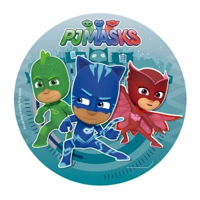 Image of Dekora Compatible with Pj Masks Round 20cm 8 inch Edible Wafer Cake Topper