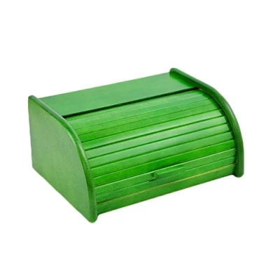 Image of Wooden Bread Bin with Sliding Lid, Dense Wood, Green, Small