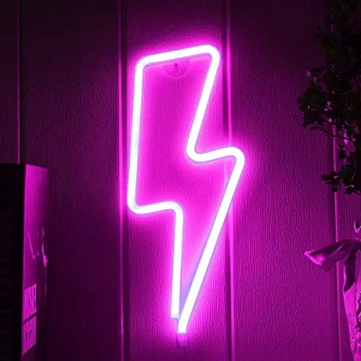 Image of Neon Signs for Bedroom, LED Lightning Sign, Bolt Wall Decorative Battery or USB Operated Light Up Lights Bedroom (Pink Lightning)