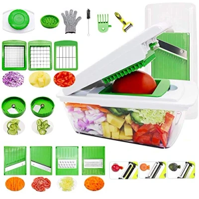 Image of Vegetable Chopper, RTMAXCO Mandoline Slicer Dicer Peeler Onion Food Chopper Cutter Cheese Grater,Vegetables Spiralizer, All in 1 Adjustable Vegetables Veggie Slicer, Salad