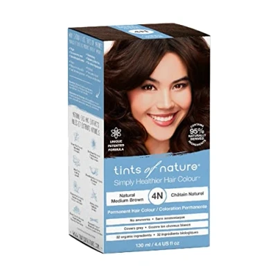 Image of Tints of Nature 4N Natural Medium Brown Permanent Hair Dye, Nourishes and Covers Greys, Ammonia Free, 130ml