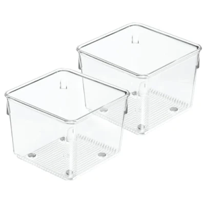 Image of iDesign 52730M2 Linus Organiser Tray, Small Plastic Drawer Insert, Pack of 2 Accessories Boxes, Clear,10.2 cm x 10.2 7.6