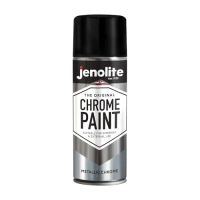 Image of JENOLITE Chrome Spray Paint Smooth Metallic Silver Colour Multi Surface For Metal, Wood, Plastic, Ceramic Suitable Interior &amp; Exterior Use 400ml