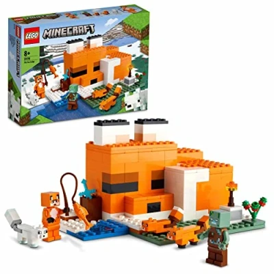 Image of LEGO 21178 Minecraft The Fox Lodge House, Animal Toys, Birthday Gifts for Kids, Boys and Girls age 8 plus Years Old, with Drowned Zombie Figure