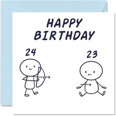 Image of Funny Birthday Cards for Men Women Arrow 24th Happy Card Brother Sister Friend Colleague Uncle Auntie 145mm x Bday Greeting
