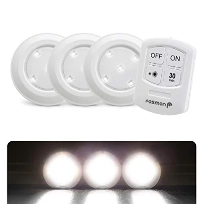 Image of Fosmon Puck Light with Remote Control Wireless Light, Battery Powered Under Cupboard Lights, Stick on LED Touch Lights for Kitchen Cabinet Closet