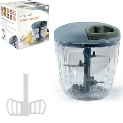 Image of 5 Blades Pull Chop Manual Food Chopper &amp; Processor with String Handheld Shredder, Slicer, Cutter, and Dicer for Onions Garlic Processor, Blender Chopping Machine 900ml