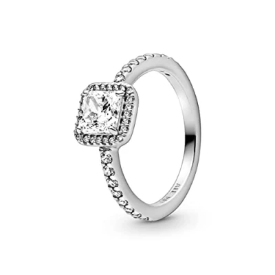 Image of Pandora Timeless Women&#039;s Sterling Silver Square Cubic Zirconia Ring, Size 56, No Box