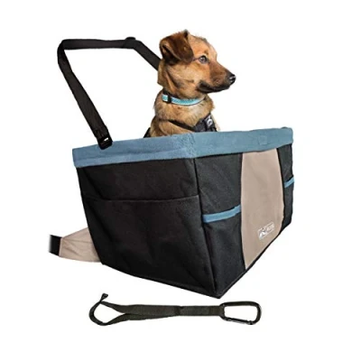 Image of Kurgo Rover Car Booster Seat for Dogs, Quick &amp; Secure Installation, Includes Belt Tether, Fleece Lining, Black/Blue