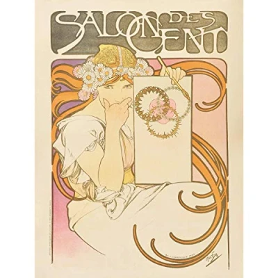 Image of Artery8 Mucha Salon Des Cent Nouveau Advert Premium Wall Art Canvas Print 18X24 Inch