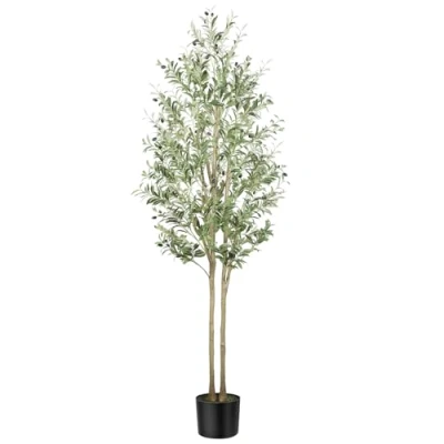 Image of Alupssuc 7FT Artificial Olive Tree, Fake Tree with Lifelike Leaves, Faux Indoor Outdoor for Home Living Room Bedroom Balcony Corner Office Garden Decor, 210cm