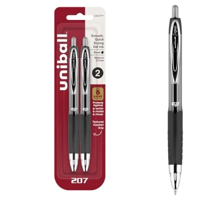 Image of uni ball 207 Retractable Gel Pens, Medium Point (0.7mm), Black, 2 Count