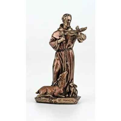 Image of Veronese Design 3 3/8 Inch Saint Francis of Assisi Cast Resin Hand Painted Antique Bronze Finish Statue Home Decor