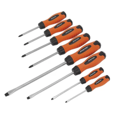 Image of Sealey Premier Screwdriver Set 8pc Hammer Thru Hi Vis Orange