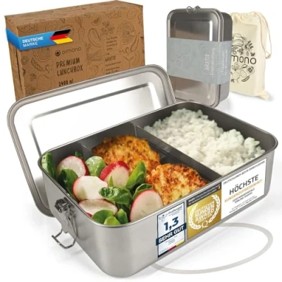 Image of Dimono® lunch box Leak proof bento Stainless steel box; Waterproof sustainable with compartments &amp; seals (d: 2400 ml)