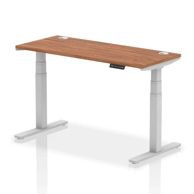 Image of Air 1400x600mm Height Adjustable Desk Walnut Cable Ports Silver Leg