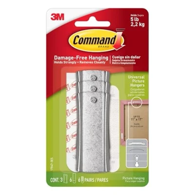 Image of Command Large Universal Frame Hanger, 3 Hangers, 6 Strips, Stabilizer Decorate Damage