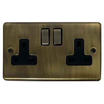 Image of G&amp;H CAB310 Standard Plate Antique Bronze 2 Gang Double 13A Switched Plug Socket