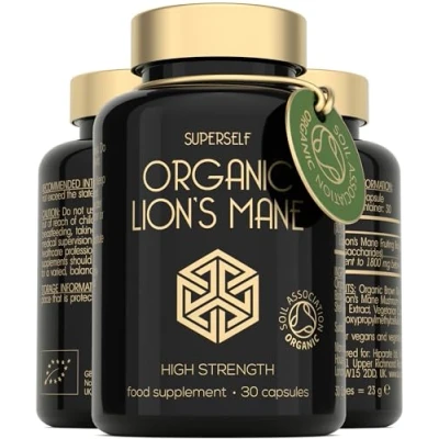 Image of Organic Lions Mane Supplement 1800mg Lion&#039;s Capsules High Strength Certified by The Soil Association 30 100% Lion Mushroom Fruiting Bodies Extract Made in UK