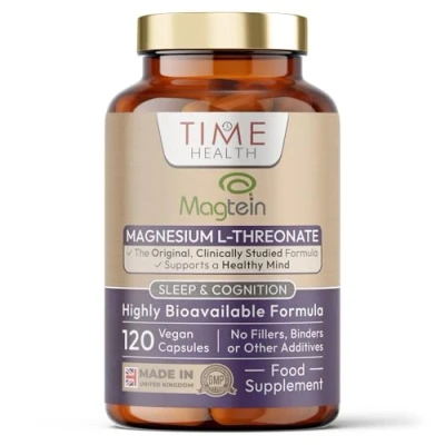 Image of Magtein® Magnesium 120 Capsules High Strength 2100mg Pullulan UK Made to GMP &amp; HACCP Standards Zero Additives