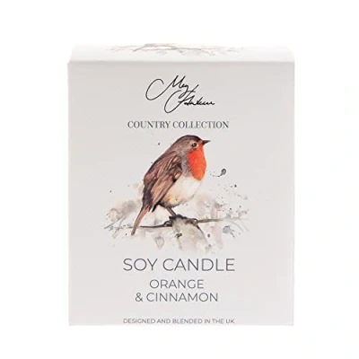 Image of Meg Hawkins Robin Design Orange &amp; Cinnamon Fragrance Candle 250g, White (CL474)