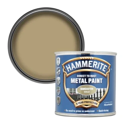 Image of Hammerite 5084847 Direct to Rust Metal Paint Smooth Gold Finish 250ML