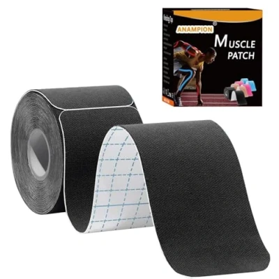 Image of ANAMPION Kinesiology Tape Precut (1 Rolls,20 Strips) Waterproof Sports for Athletes Physio Elastic Pain Relief Adhesive Muscles Shin Splints Ankle Knee &amp; Shoulder(Black)