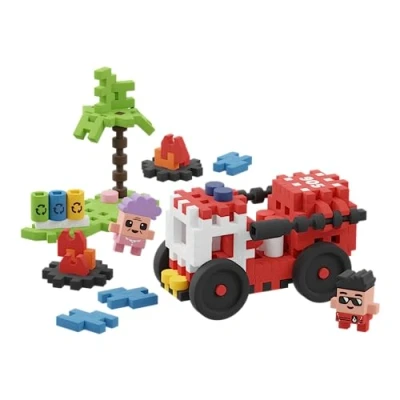 Image of Marioinex Mini Waffle City Blocks Fire Engine 80 Pieces 2 Figures Foam Building Children Children&#039;s Large Christmas