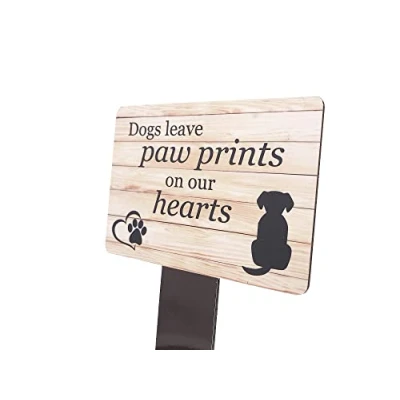 Image of Heartfelt Dog Memorial Plaque with Ground Stake &quot;Dogs Leave Paw Prints on Our Hearts&quot; 5.5&quot; x 9&quot; (140mm 230mm) UV Printed for Outdoor Use