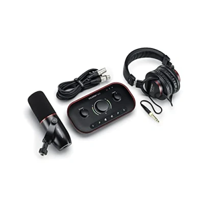 Image of Focusrite Vocaster Two Studio — Podcasting Interface for Recording Host &amp; Guest, with Professional Quality DM14v Dynamic Microphone HP60v Headphones. Mic Inputs Headphone Outputs