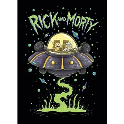 Image of Rick and Morty Fleece Blanket UFO Space Cruiser Design Bed Throw Super Soft 100 x 150cm, Black