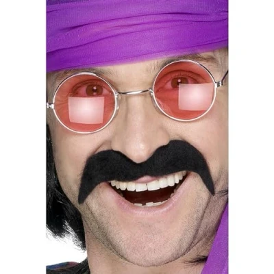 Image of Smiffys Seventies Tash, Black Self Adhesive, 1970&#039;s Disco Fancy Dress, Facial Hair Dress Up Cosmetics &amp; Disguises.