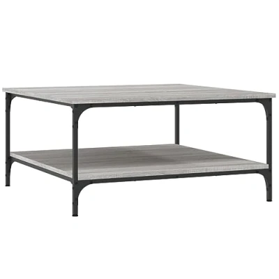 Image of vidaXL Modern Square Coffee Table in Grey Sonoma, Durable Engineered Wood and Iron Frame, Convenient Storage Shelves, Ideal for Living Room
