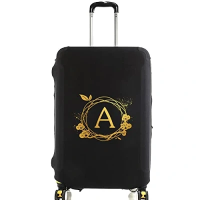 Image of Wreath Initial Letter Printed Design Travel Trolley Case Cover Protector Washable Suitcase Luggage Storage Covers for 18 28 inch (wreath A, S (18 21 Luggage))