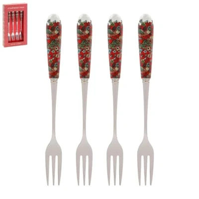 Image of lesser and pavey LP95118 Forks with Ceramic Handles Strawberry Thief design Set of 4, Multicolor