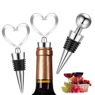 Image of Wine Bottle Stoppers,2PCS Stoppers for Bottles,Bottle Wine,Bottle Stopper Bottle,Reusable Saver Sealer Corks Champagne Beer Spirits Collection(Heart +Round head)